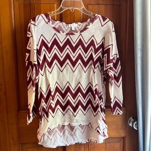 Charming Charlie’s burgundy and cream top size medium